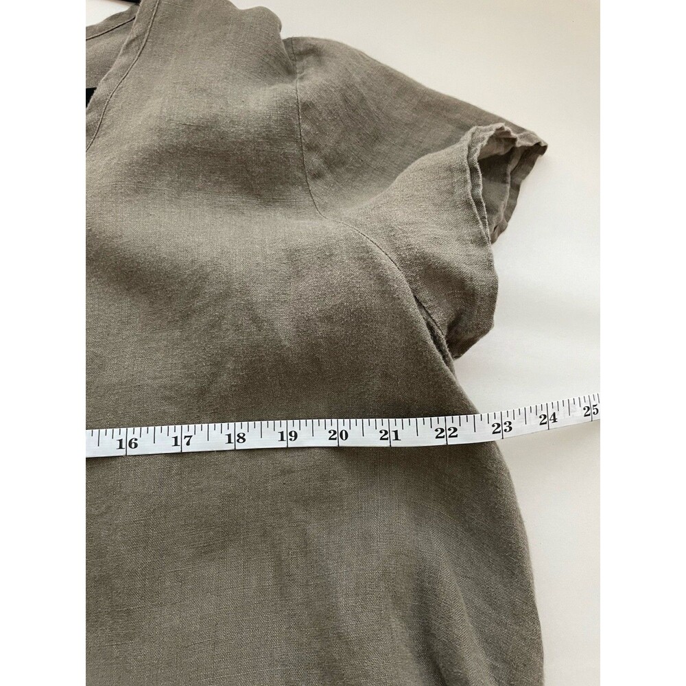 FLAX Women’s Medium Top Green Short Sleeve 100% Linen Lagenlook Hippie Boho - Picture 5 of 7